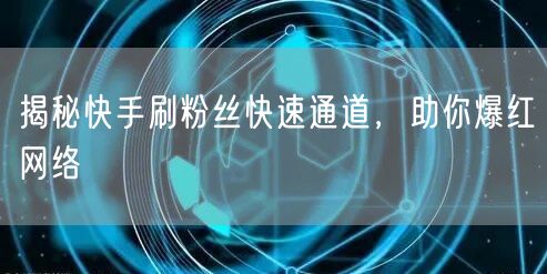 揭秘快手刷粉丝快速通道，助你爆红网络